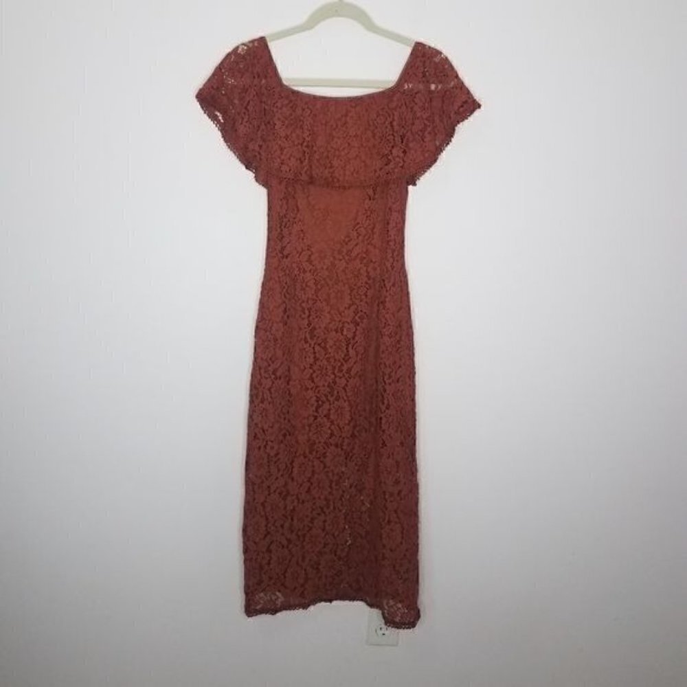 NSR Lace off shoulder midi dress cinnabar med - Picture 7 of 13